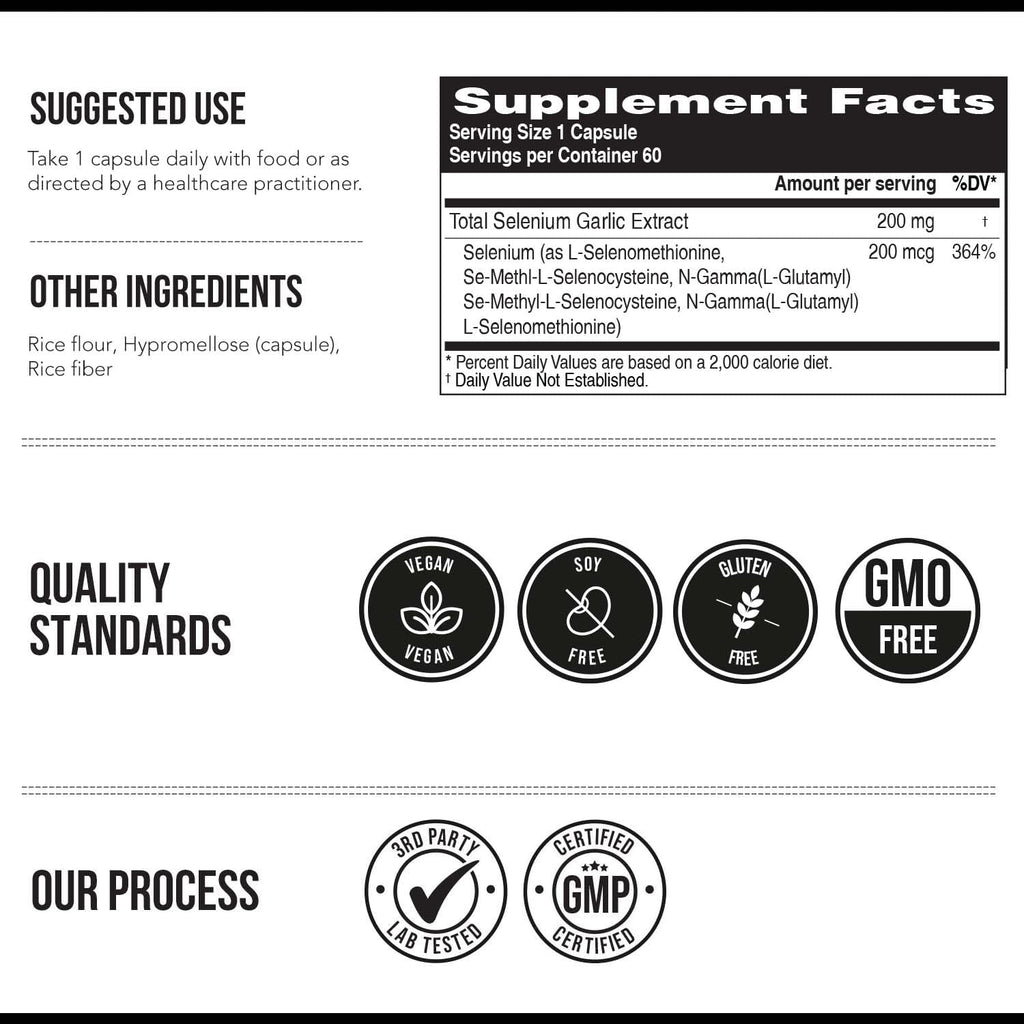 Total Selenium - 200 mcg, Plant-Based Selenium - Full Spectrum, Contains 4 Essential Organic Forms of Selenium Including Selenomethionine - Derived from Garlic - 60 Capsules