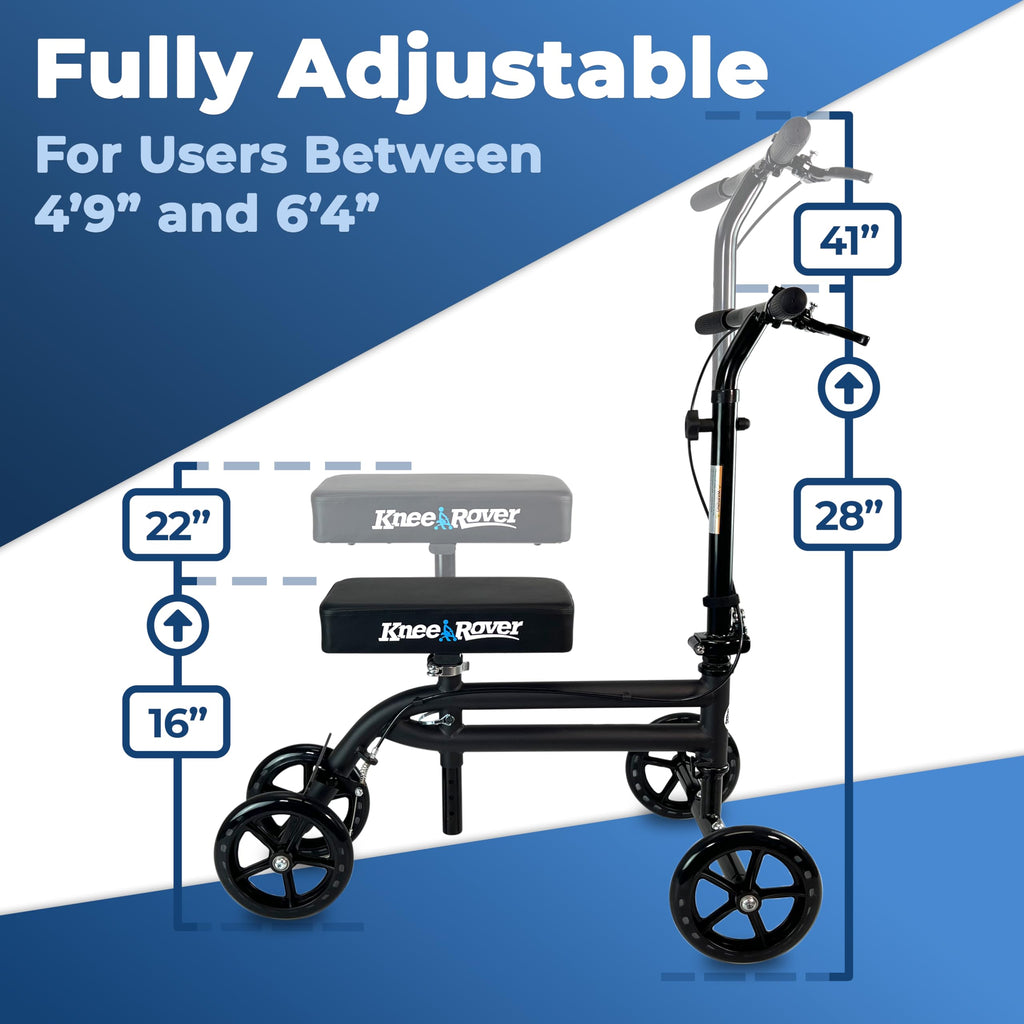 KneeRover Economy Steerable Knee Scooter – Foldable Mobility Aid & Knee Walker with Adjustable Handlebar and Comfortable Knee Pad for Adults (Black)