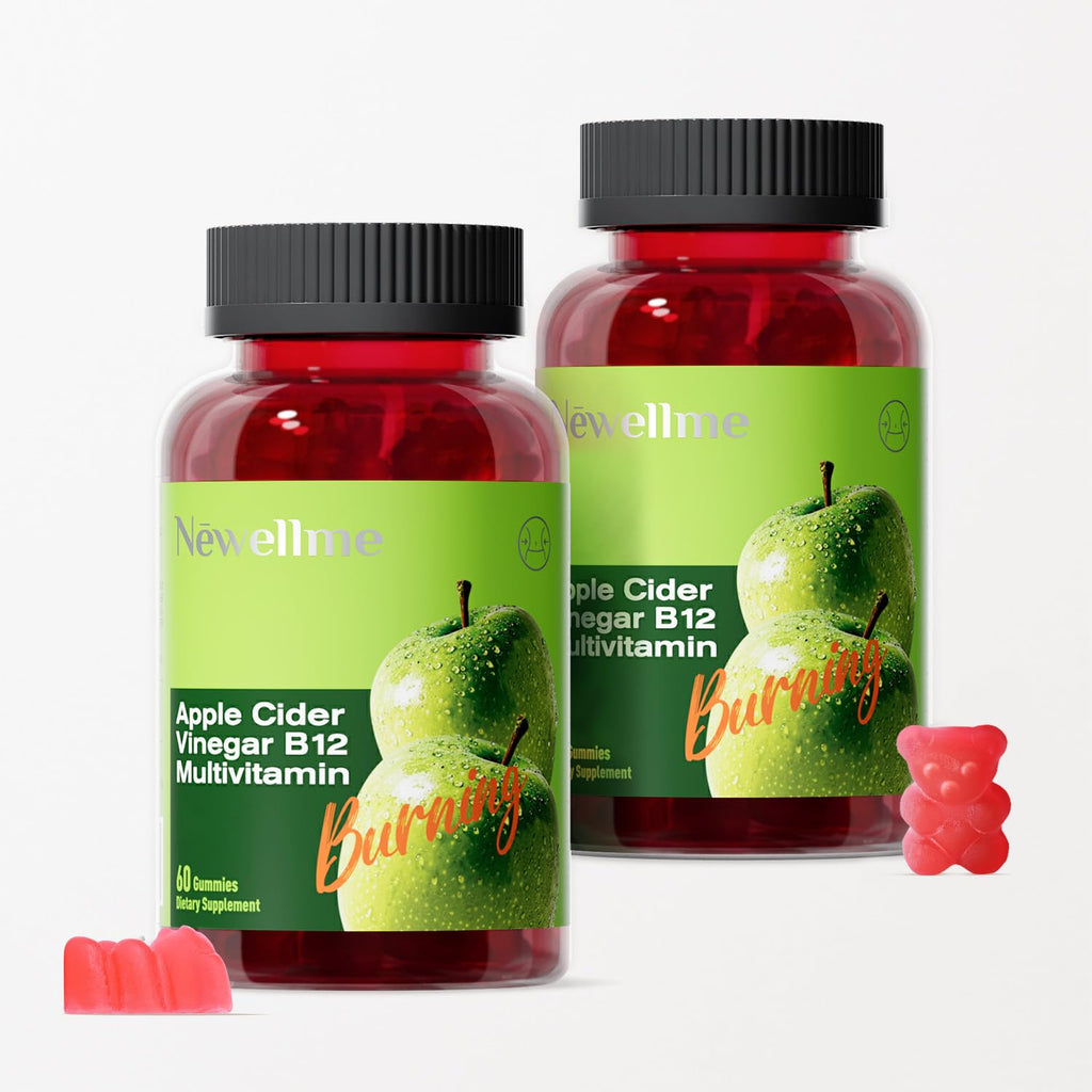 NEWELLME Apple Cider Vinegar Gummies B12 Multivitamin -ACV Supplement Gummy Vitamins, Energy & Detox | Vegan, Non-GMO & Gluten-Free (120)
