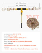 VEVOR Ratchet Chain Binder, 5/16 in x 10 ft G80 Chains, 8000 lbs Working Load of Ratchet Load Binder, Chains and Binders Set, Tie Down Hauling Chain Binders for Hauling, Towing, Logging, Lifting