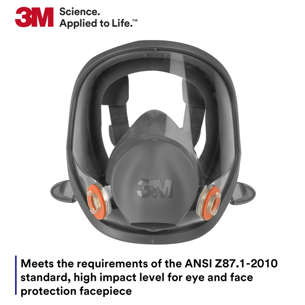 3M Full Facepiece Reusable Respirator 6900, NIOSH, Large Lens, ANSI High Impact Eye Protection, Silicone Face Seal, Four-Point Harness, Comfortable Fit, Painting, Dust, Chemicals, Large