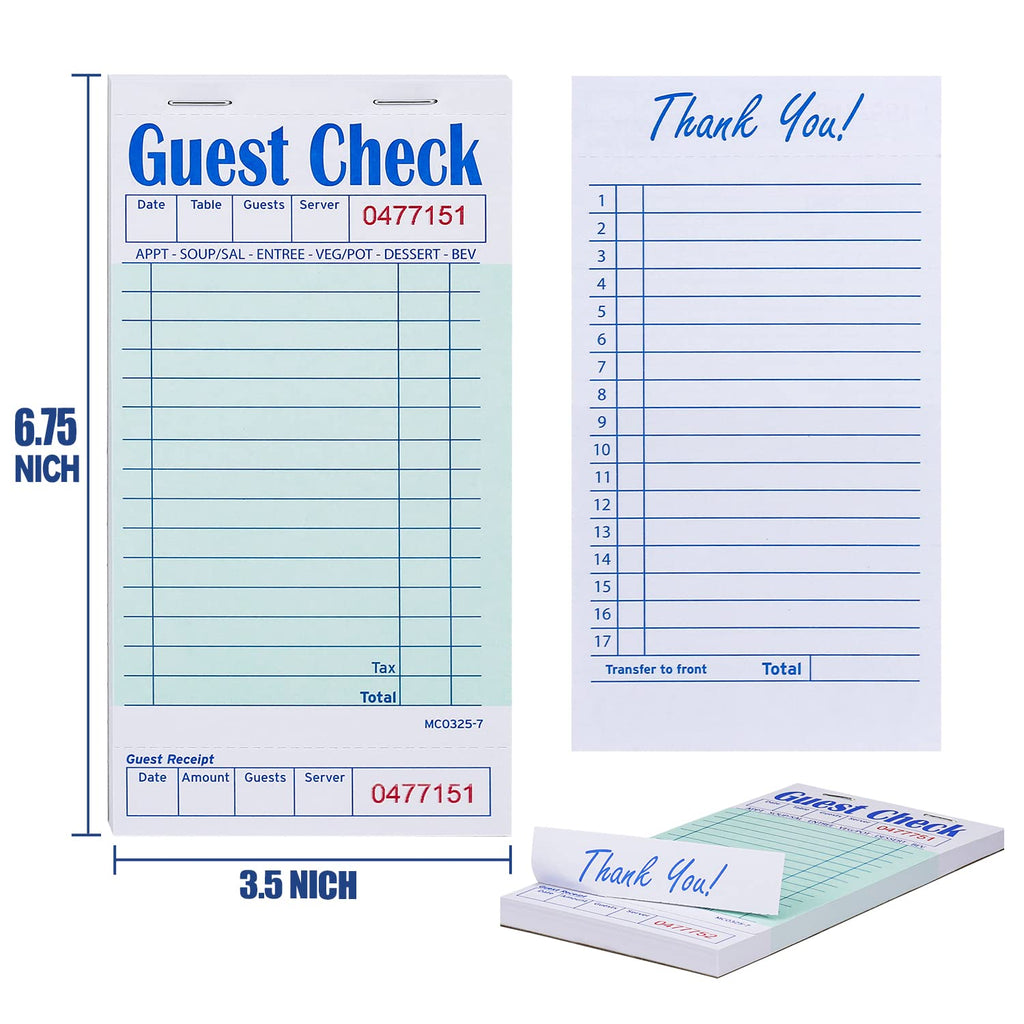 Batrical Guest Checks Server Note Pads 1000 Sheets Waitress Notepad for Restaurants (20 Books) 3.5" x 6.75" Per Ticket Book