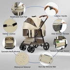 4 Wheels Pet Stroller for Small/Medium Dogs and Cats,Dog Stroller with Detachable Carrier and Storage Basket,One Click Folding,Compact Portable,Up to 50lbs,3 in1 Multifunctional(Khaki)