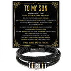 Mapileng To My Son Bracelet – Love You Forever Braided Leather Bracelet from Father and Mother, Meaningful Men’s Gift with Heartfelt Message & Elegant Box for Birthday, Graduation, Christmas