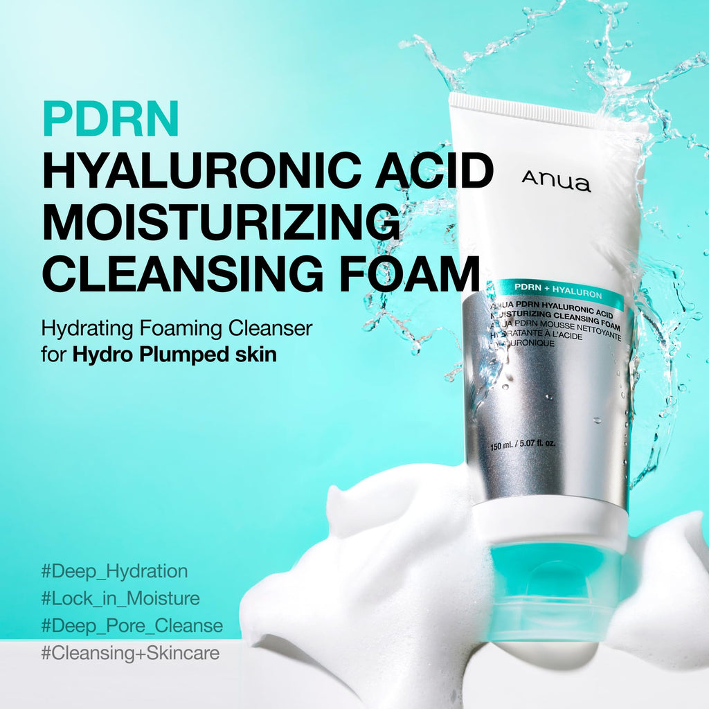 ANUA PDRN Hyaluronic Acid Moisturizing Cleansing Foam, Hydrating Facial Cleanser for Dry Skin, Daily Gentle Face Wash with Salmon DNA, Balancing & Pore Care, Korean Skincare (5.07 fl oz)