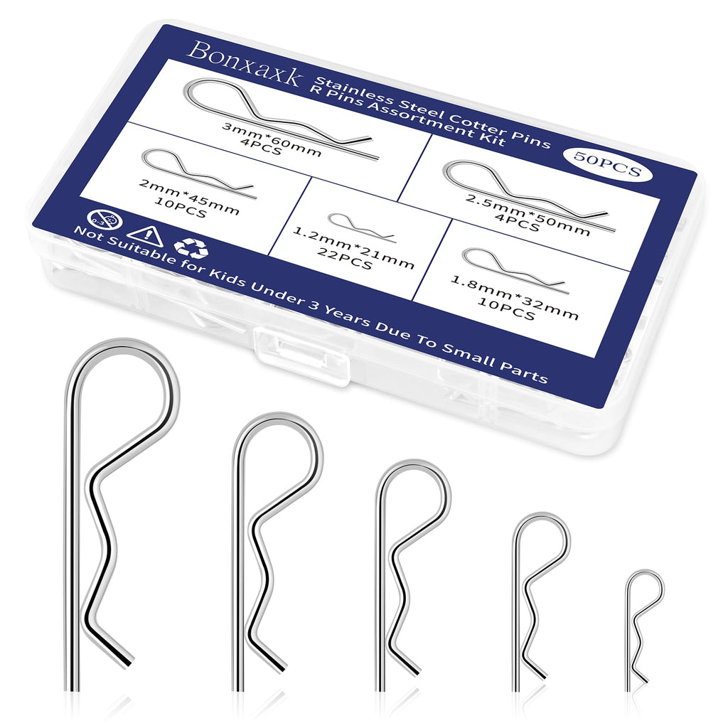 Bonxaxk 50 Pcs Cotter Pins Assortment Kit R Clips 5 Sizes