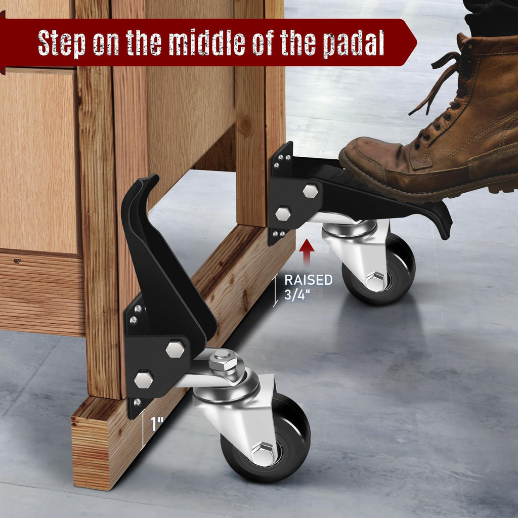 SPACECARE Workbench Casters Retractable Casters Kit 900Lbs, 4 Heavy Duty Casters Side Mounted All Steel Construction Urethane, Bonus Install Template, 4 Pack