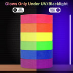 Ealyder Tape 6 Colors Neon Gaffers Cloth Tape - 1 inch x 40 feet, Fluorescent Colors Blacklight Glow Tape for UV Party, Marking, No Residue 6 Pack (Requires UV/Blacklight, Not Glow-in-the-Dark)