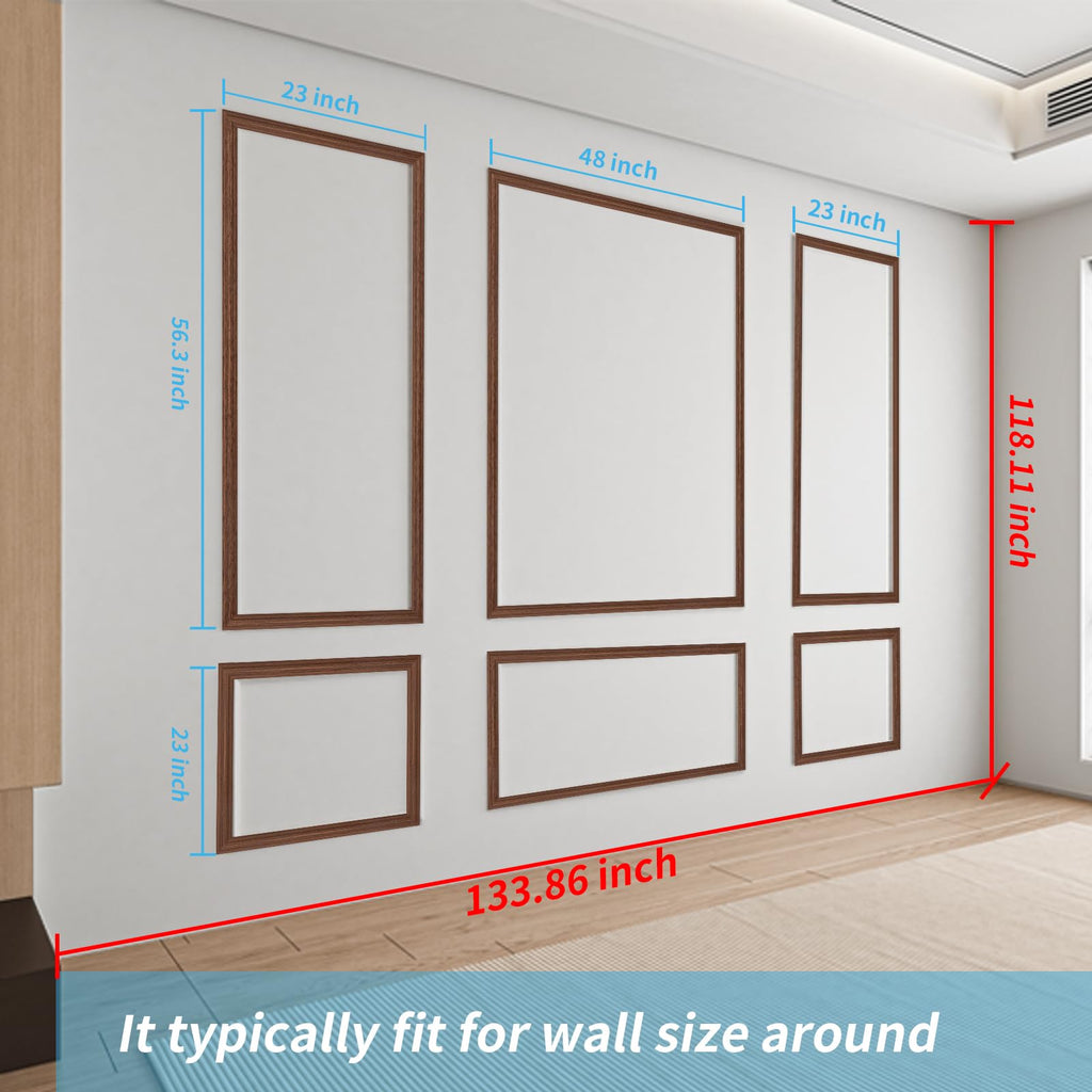 Art3d Pre-Cut Wall Molding Set of 6 pcs, Ready-to-Assemble Wainscoting Panels for Interior Wall Décor Living Room Bedroom Accent Wall - Installed with Glue, 3 Top 3 Bottom, Walnut