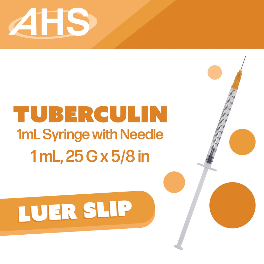 Generic 100 Pack, 1mL Tuberculin Syringes with Needle Luer Slip Syringe Individually Packaged (1mL, 25G x 5/8in), Clear