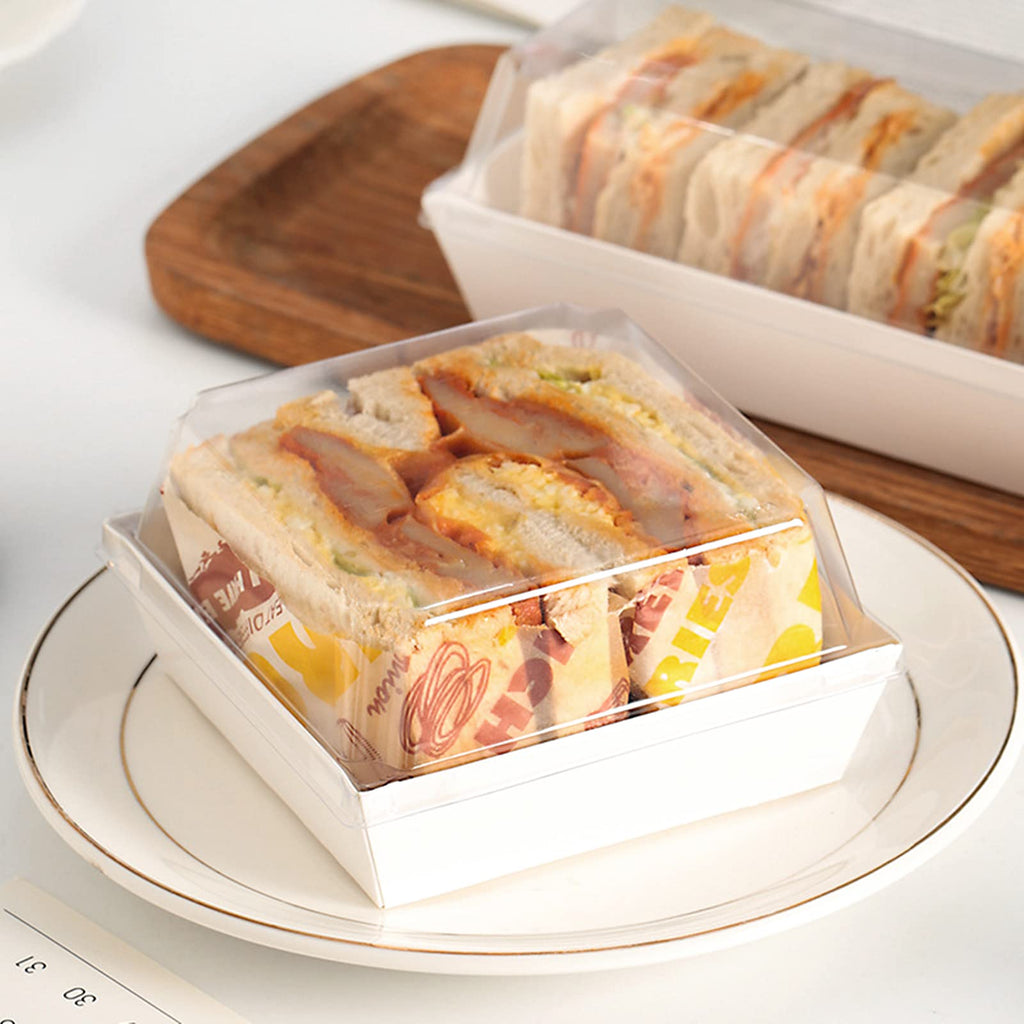 Ocmoiy White Charcuterie Boxes with Clear Lids 4x4 Inch, 100 Pack Square Kraft Bakery Cake Slice Boxes with Window, Dessert To Go Containers (100)