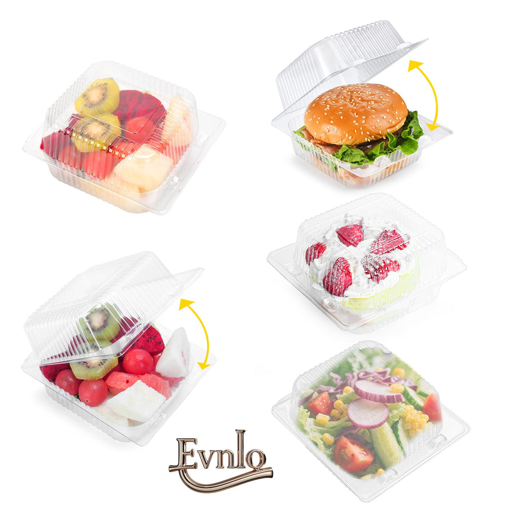 Evnlo 100 Count Heavy Duty Clear Clamshell Food Containers Hinged with Lids