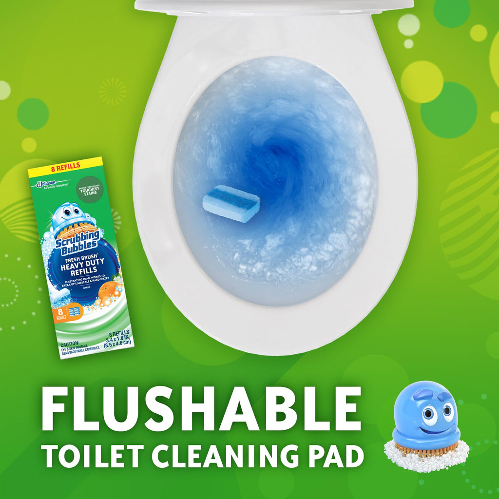 Scrubbing Bubbles Toilet Bowl Wand Cleaner Refills, Fresh Brush Heavy Duty Cleaner Toilet Refill Pads, Removes Limescale & Odors, Citrus Scent, 8 Count (Pack of 8)