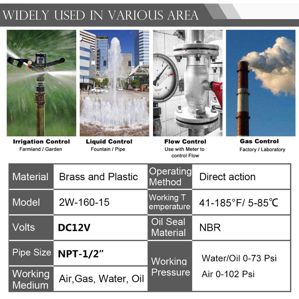 Beduan Brass Electric Solenoid Valve, 1/2" 12V Air Valve Normally Colsed for Water Air Gas Fuel Oil