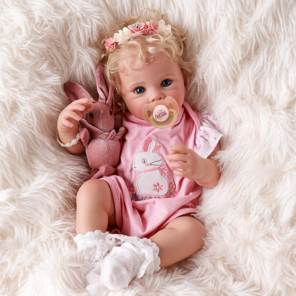 BABESIDE Reborn Baby Dolls Bettie - 17 Inch Soft Body Realistic Baby Doll Girl Lovely Awake Blond Curly Hair Girl Doll Handmade Real Life Baby Dolls with Gift Box for Kids Age 3+ Collectors