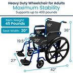 Vive Bariatric Wheelchair for Adults (Supports 400 lbs) - Foldable, Heavy Duty, Manual & Transport Wheel Chair - Portable Senior Drive Travel Scooter for Transfers - Wide 20" Seat