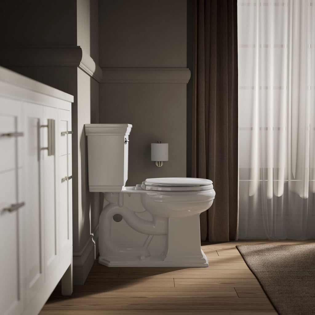 KOHLER Stonewood Quiet-Close, Round Toilet Seat Soft Close, Durable Wood, Easy Installation, Universal Fit, Home Essentials, White Finish, K-20467-0