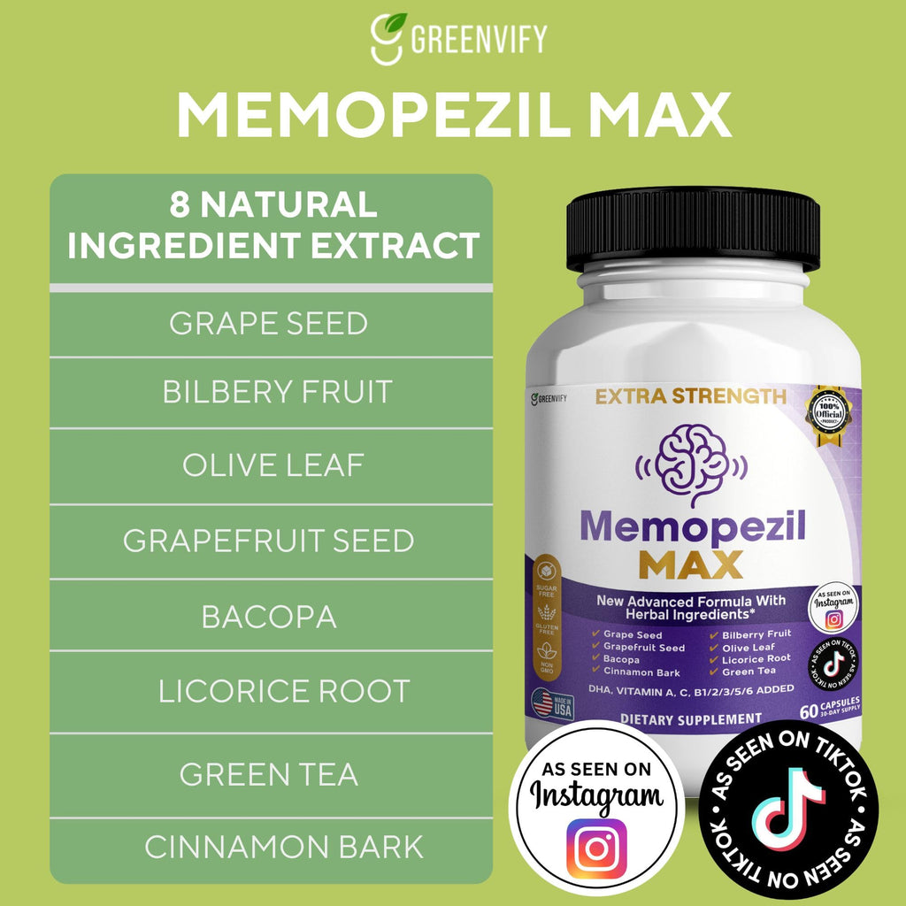 Memopezil MAX Brain Supplement, 60 Capsules, with Bacopa, Green Tea, Grape Seed, DHA (2)
