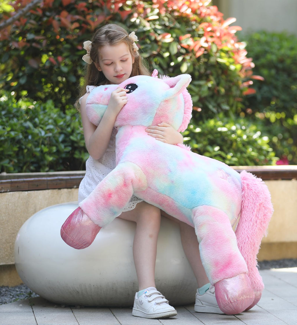 Tezituor 43in Giant Unicorn Stuffed Animal, Rainbow Pink Stuffed Unicorn