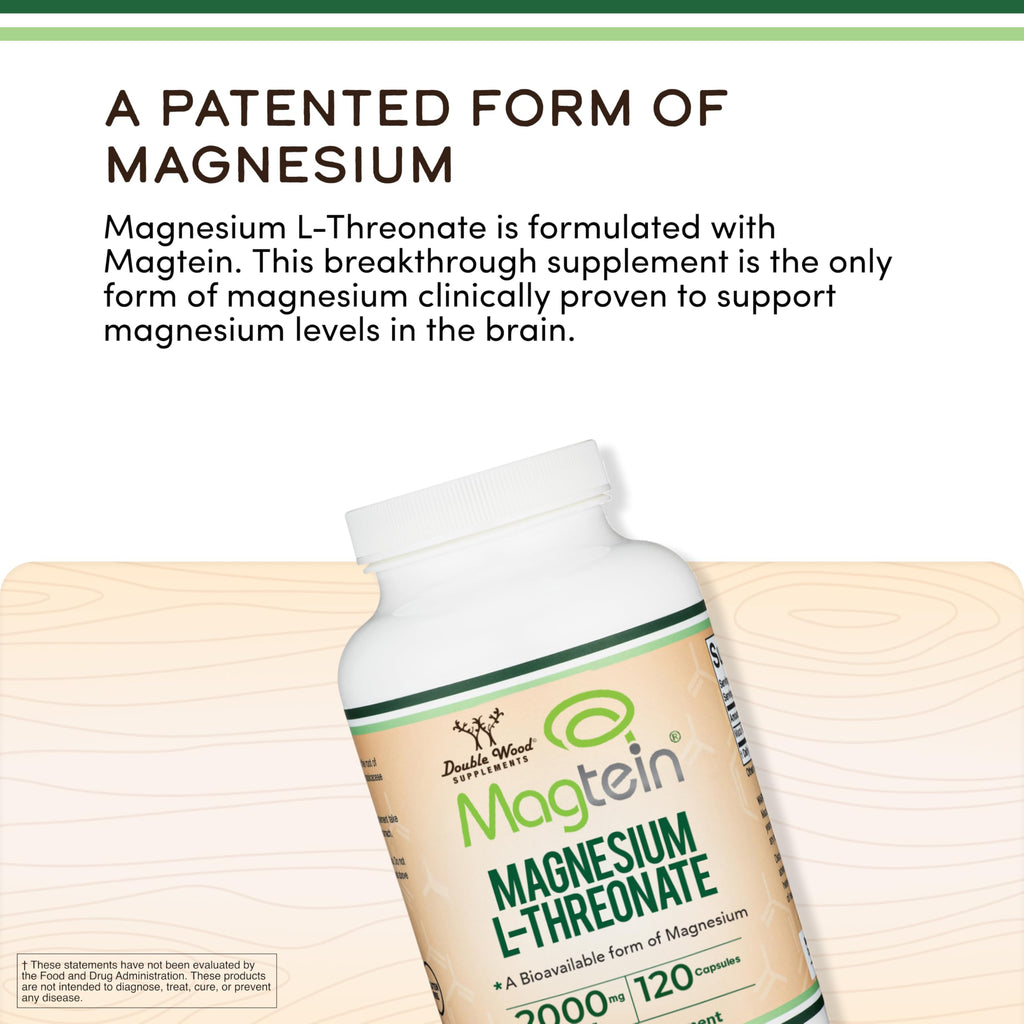 Magnesium L Threonate, Magtein, Sleep and Cognitive Support – High Absorption – Most Bioavailable Form of Magnesium – 2,000 mg – 120 Capsules
