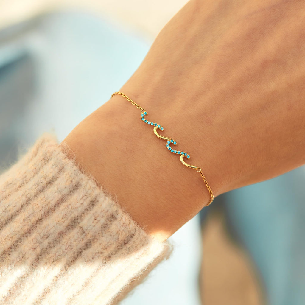 STORYJEWELLERY Birthday Gifts for Women, Sterling Silver Wave Bracelet