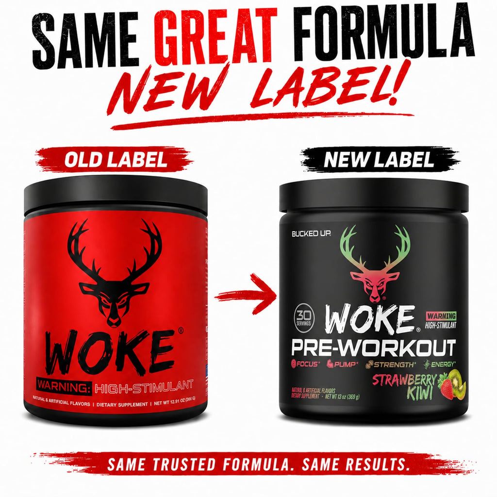 Bucked Up - Woke - HIGH STIM Pre Workout - Best Tasting - Focus Nootropic, Pump, Strength and Growth, 30 Servings (Strawberry Kiwi)