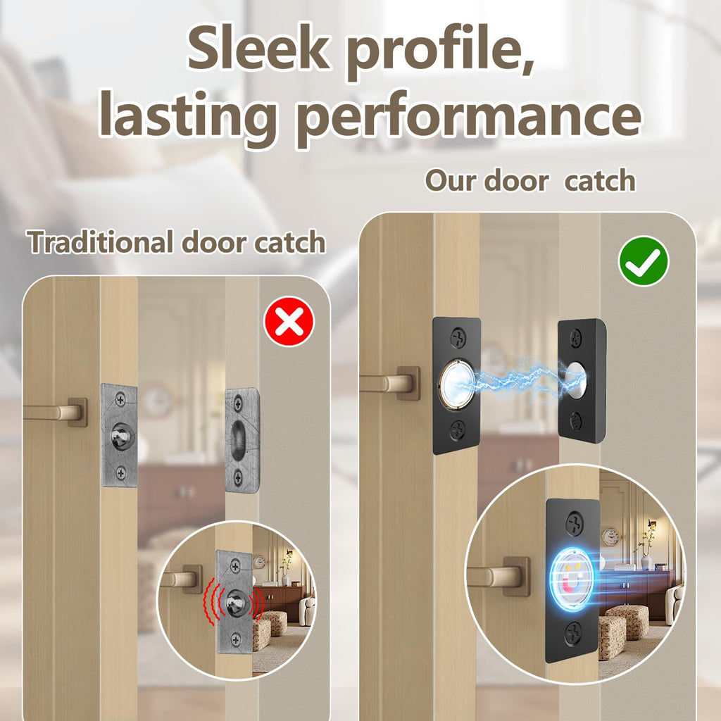 Tonitrui Upgraded Strong Magnetic Door Catch, Replacement for Traditional Door Ball Catch, Quite & Easy to Install, Use for Top of Door, Closet Door, 8 Pack, Black