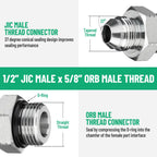 Racewill 10 Pack Hydraulic Hose Adapter Fittings: 1/2" JIC 37° Male x #10 SAE/ORB Male, Straight Tube Fitting Kits with Protection Cover