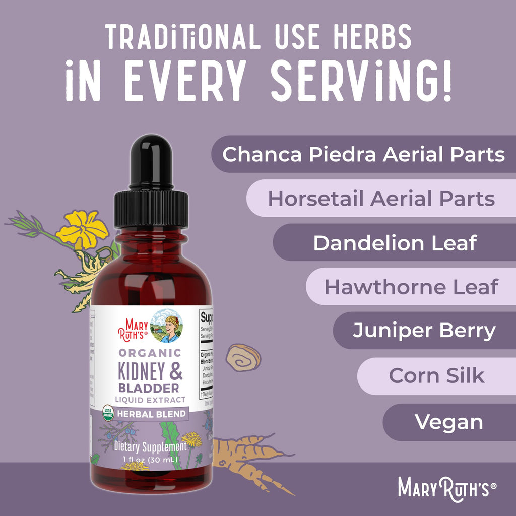 MARYRUTH'S Organics Herbal Supplement Drops | Support Renal & Urinary Systems | Juniper Berry | Cleavers | Dandelion | Hawthorn | Horsetail & Chanca Piedra | Vegan | Non-GMO | 1 Fl Oz