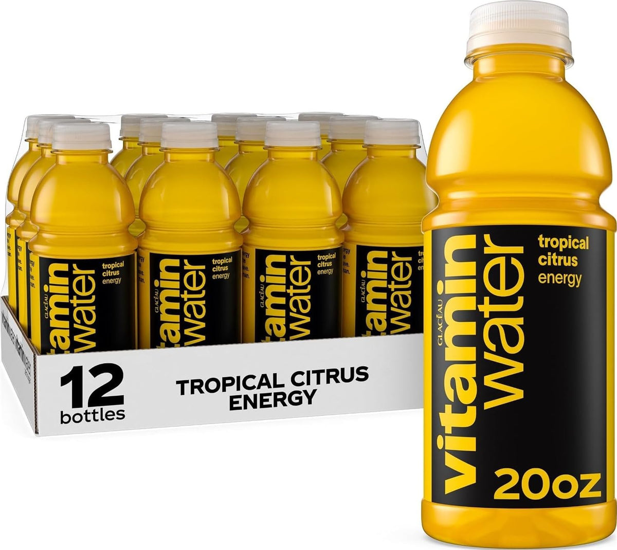 vitaminwater Energy Tropical Citrus, Flavored Water Beverage Bottles, 20 fl oz, 12 Pack
