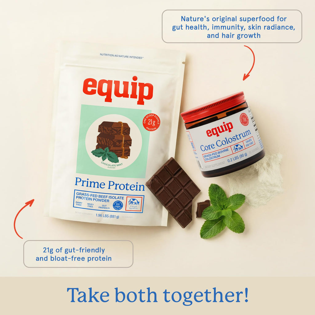 Equip Foods Prime Protein Powder | Clean, Grass Fed Beef Protein Powder for Women & Men | Carnivore Protein Isolate | Paleo, Keto Friendly | Gluten & Dairy Free | 30 Servings, Chocolate Mint