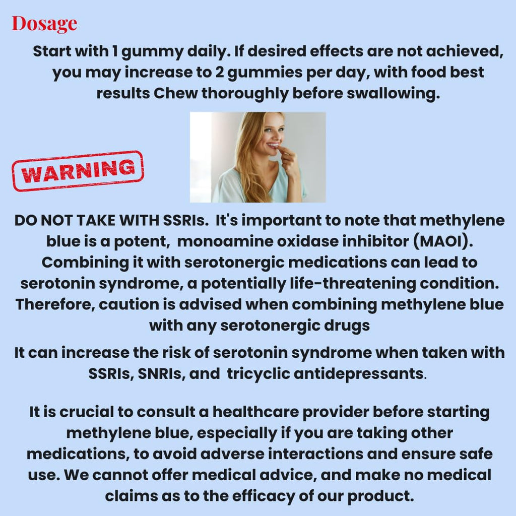 Methylene Blue Gummies 12mg Cognitive Support w/Added Vitamin C, NAD,L Methylfolate, Methylcobalamin b12, methylated Vitamins