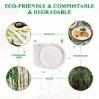 Vplus 150 Pack Paper Plates 9 inch 100% Compostable, Heavy-Duty Disposable Paper Plates Bagasse Natural Biodegradable Eco-Friendly Sugarcane（White）