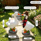 Premium Adjustable Large Porch Goose Statue – 14 Inch Realistic Hollow Plastic Garden Goose with Removable Cowboy Hat & Bandana, Stone Base with Sand-Fillable Design for Outdoor Stability (White)