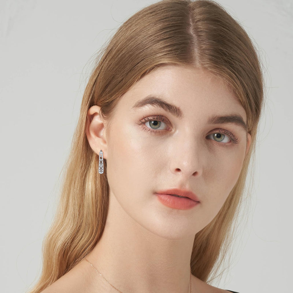 JSGEMSLEE Vintage Filigree Hoop Earrings 925 Sterling Silver Lightweight Oval Hoop Earrings for Women Hypoallergenic Earrings