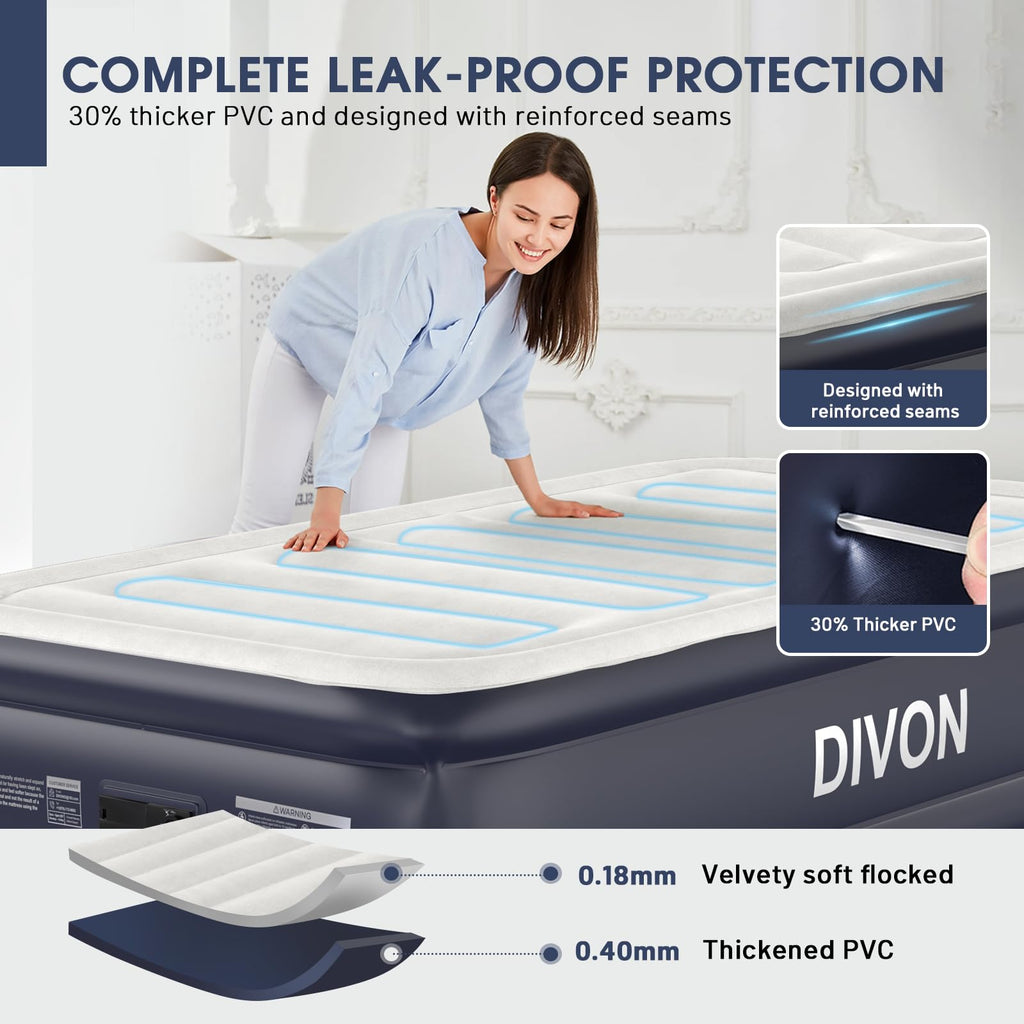 Twin Air Mattress with Built-in Pump,18''Raised Blow Up Mattress 2 Mins Self Inflation/Deflation,Upgraded Thicker Inflatable Mattress，Flocked Top Air Bed with Storage Bag for Guests,Home，Camping
