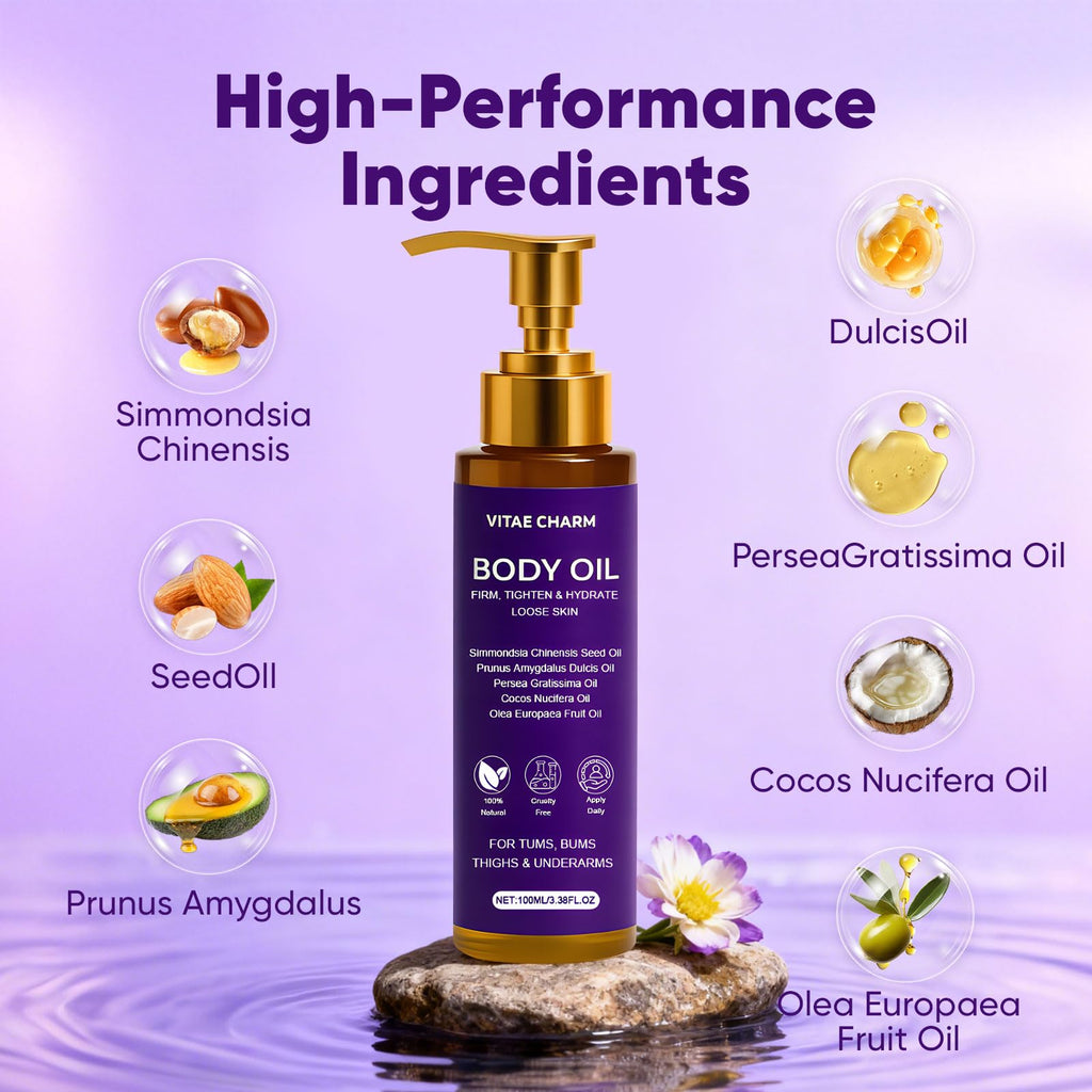 Zotreval Vitae Charm Body Oil, Luxury Body Oil for Crepe Skin, Firming Tightening & Hydrating Body Serum with Vitamin E and Sweet Almond Oil, Smooths Skin for Women