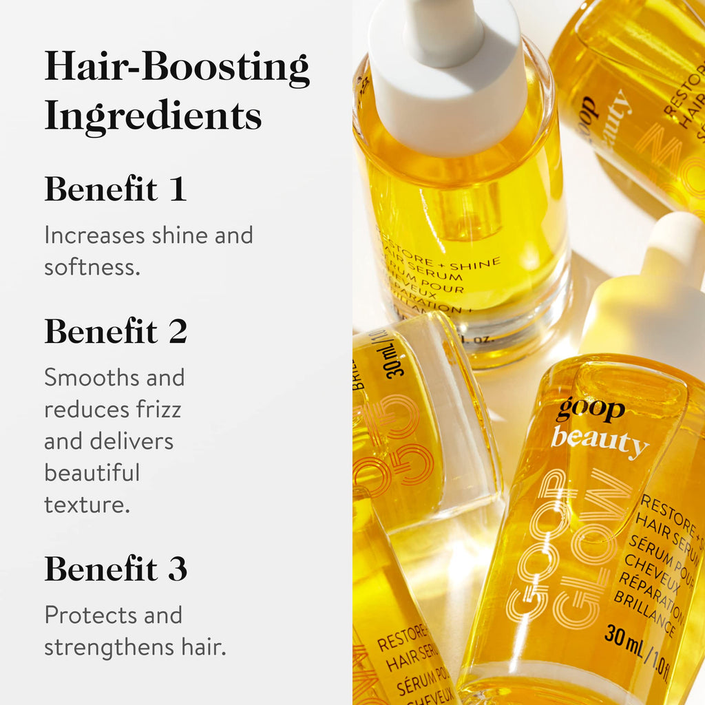 goop Beauty Hair Serum | Hair Moisturizer for Frizzy & Dry Hair | Vitamin C, Sea Buckthorn Oil, and Plumeria Monoi Oil | 0.5 fl oz | Hair Detangler to Help Shine & Texture | Paraben and Silicone Free