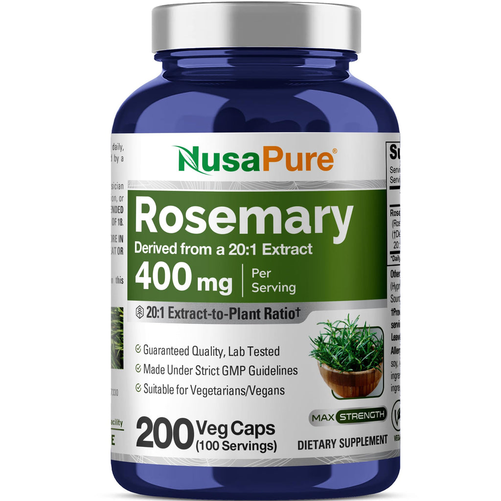 NusaPure Rosemary Capsules, 400 mg, 200 Veg Capsules (Non-GMO, Vegan)