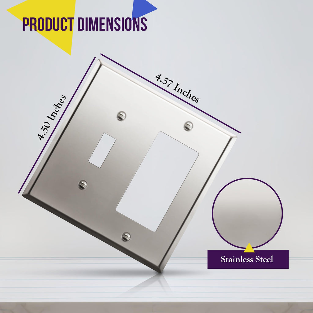 ENERLITES Combination Toggle and Decorator Switch Metal Wall Plate, Stainless Steel 201, Corrosion Resistant, Size 2-Gang 4.50" x 4.57", 771131-PC, Polished Chrome, Silver