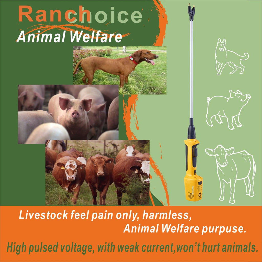 RANCH CHOICE Rechargeable Livestock Prod for Cows Sheep Electric Cattle Prod for Cow Dog Hog Animal Prod with Flexible Shaft (Total 43 INCH)