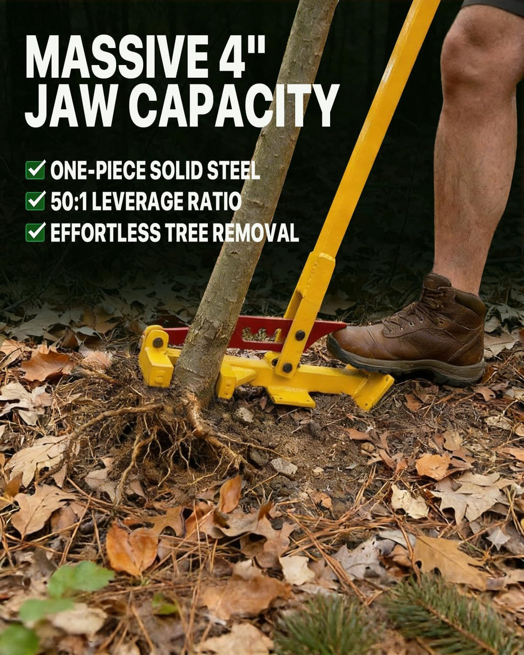 Maukeep Heavy Duty Tree Puller (0-4"), Large Sapling Puller, Manual Tool Uses High Leverage to Fully Uproot Stubborn Shrubs, Vines & Saplings | Ergonomic Heavy Duty Garden & Landscaping Tool (Yellow)