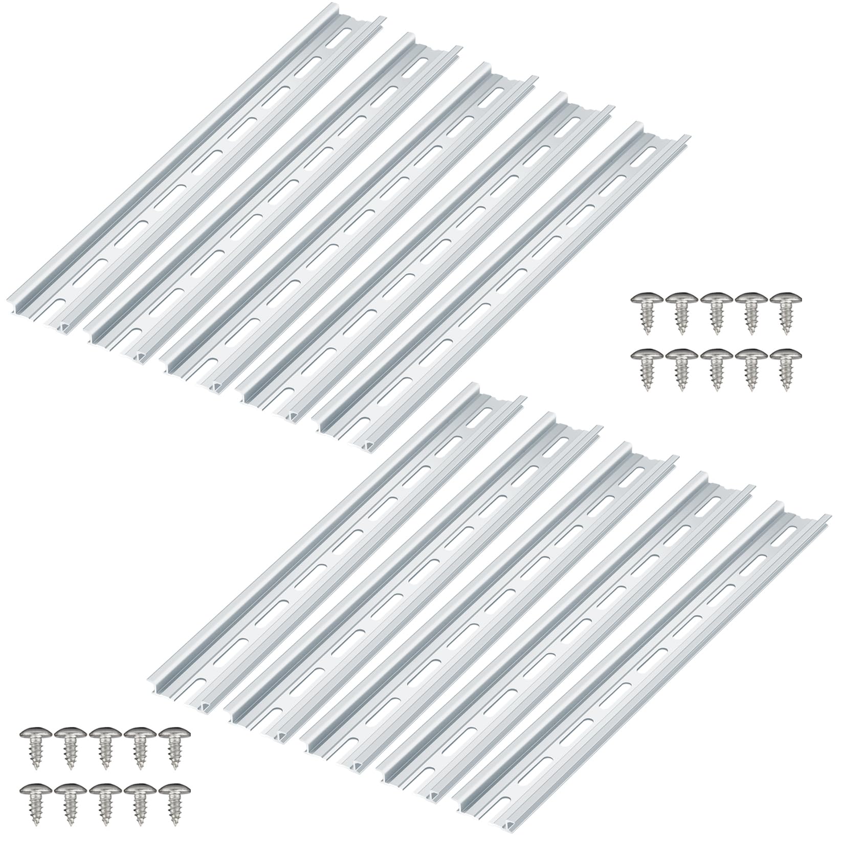 VAMRONE 10 Piece Aluminum DIN Rails, 12 Inches Long, 35mm Wide, 7.5mm High, Top Hat Slotted DIN Rail with RoHS, Extra Premium Screws Included for Hardware Components Mounting