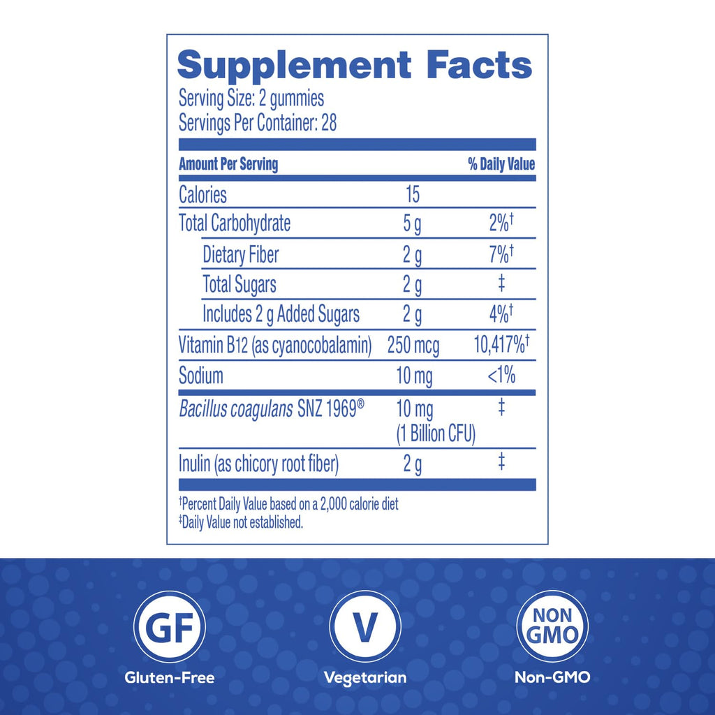 Florastor Prebiotic and Probiotic Gummies, Digestive and Metabolic Support Probiotic Blend for Multi-Action Digestive Health Care, with Vitamin B12, 112 Gummies