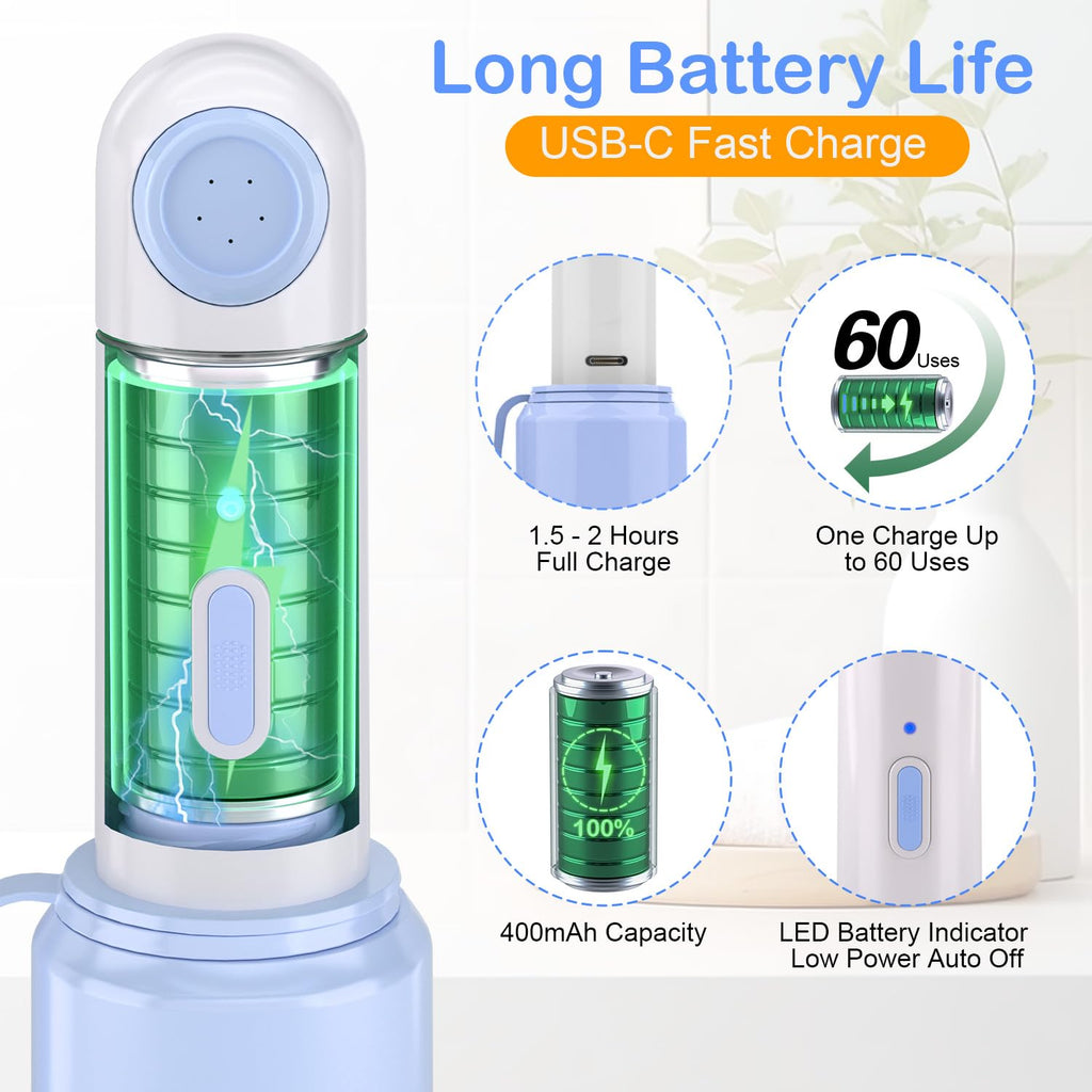 Portable Bidet Toilet Aids Wiper Tool Set for Travel | 350ML Bottle | 450mAh Battery | IPX7 Waterproof |Compact & High-Powered with 2 Pressure Modes for Wiping and Personal Hygiene (Blue, Ultra)