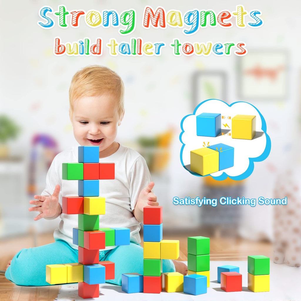 Asago Magnetic Blocks, 1.34 inch Large Magnetic Building Blocks, 3D Magnetic Cubes for Toddlers, Preschool Educational Construction Kit, Sensory Montessori Toys Kids Blocks for Boys Girls Toddlers