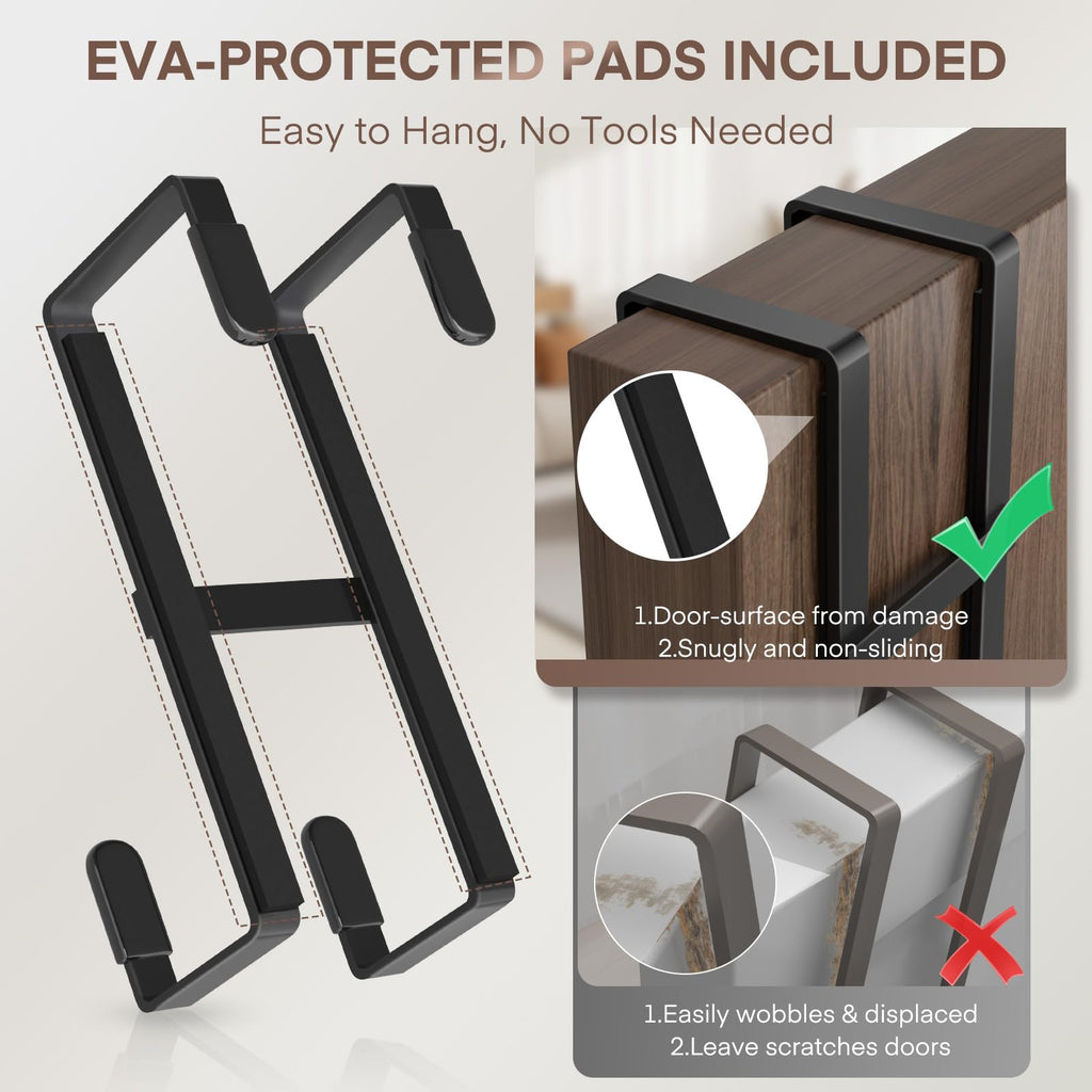 FYY Over The Door Hooks, 2 Packs Double Sided-Hanger Fits Doors 1-7/8"Black