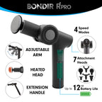BONDIR R2 PRO Massage Gun - Articulating Deep Tissue Back Massager with Extension Handle and 7X Heads Including Heated Attachment