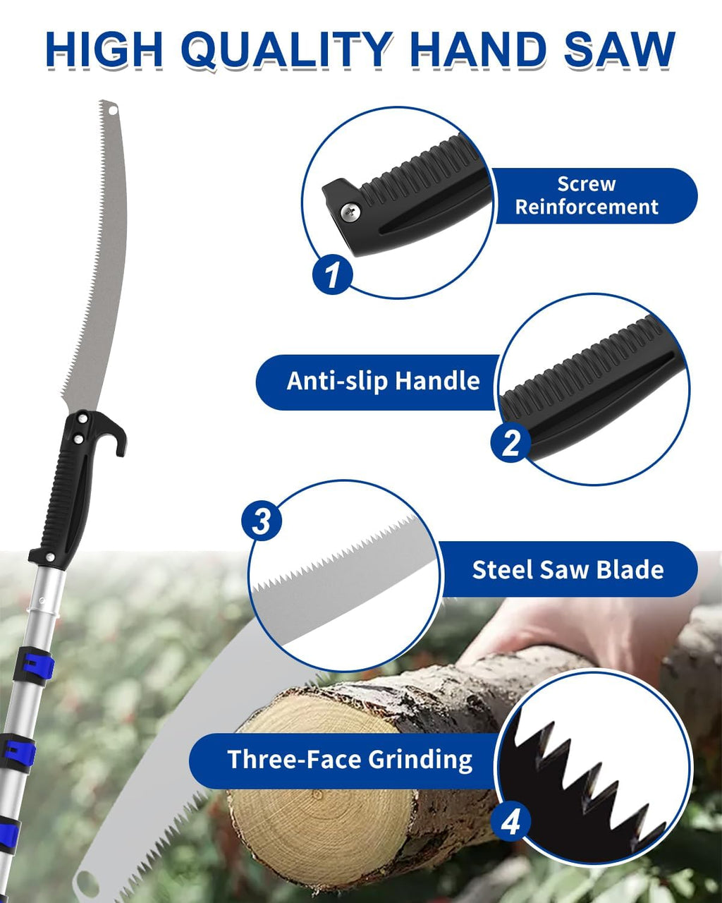 SKGPOLE 26FT Reach Pole Saws for Tree Trimming, Manual Pruning Pole Saw with 5-20FT Telescoping Extension Pole, Tree Pruner Tree Trimmer with 19" 3X Detachable Saw for Yard Garden Trees Palms Shrubs