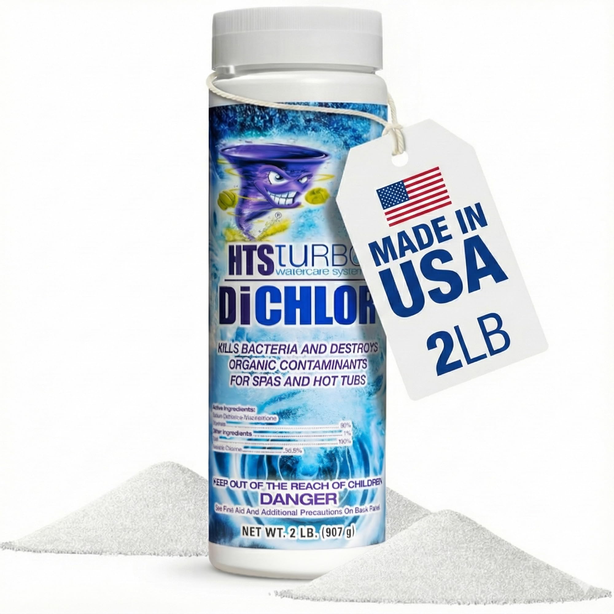 HTS Turbo Chlorine Granules for Hot Tubs and Spa - 2 lbs (32 oz) Made in USA | Stabilized Dichlor, Fast-Dissolving Granular Chlorine Sanitizer | Hot Tub Spa Water Care Treatment